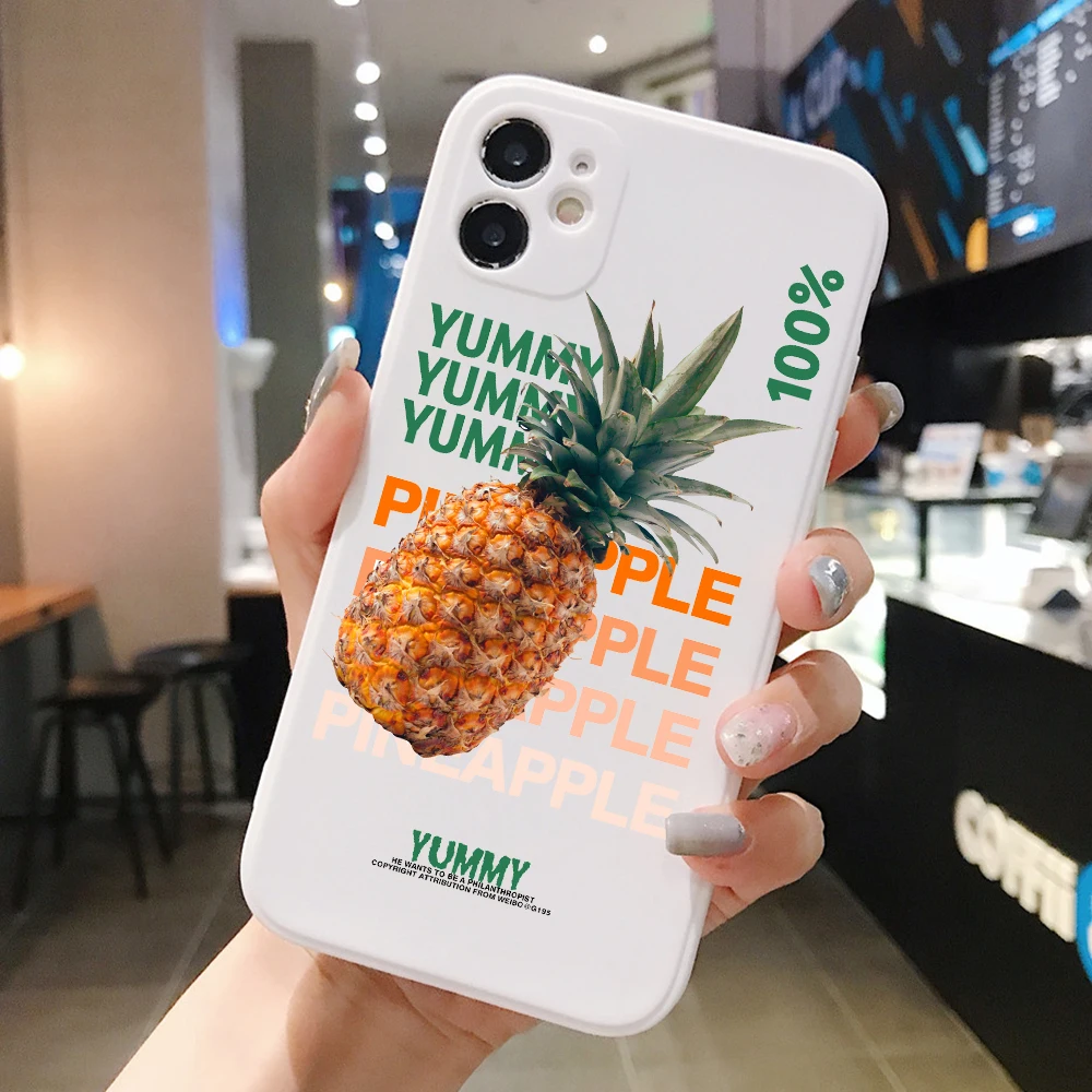 

PUNQZY Summer Banana Pineapple Mango Orange Phone Case For Iphone 11 12 PRO SE 2020 XR XS MAX 7 6s 8Plus Soft TPU White Cover