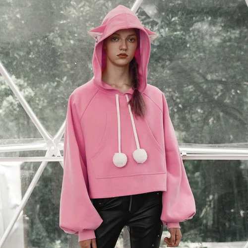 pink XJ1970 XITAO оболочка Drawstring толстовки женские модные новые осенний пуловер с рукавами-фонариками маленькие свежие повседневные стильные толстовки xj70 - Цвет: pink XJ1970