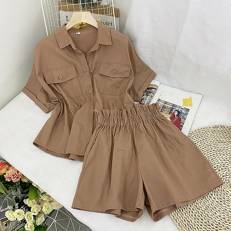 

Summer fashion suit two-piece female new style Korean style loose shirt shirt + casual wide-leg pants trend