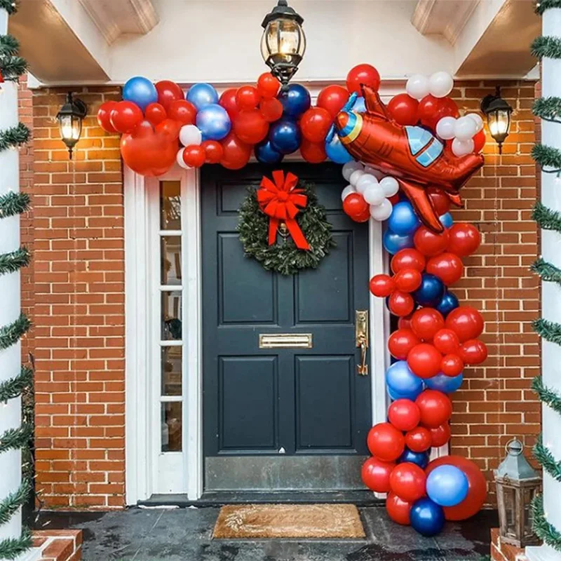 

1set Airplane Balloons Garland Arch Kit Red Blue Latex Air Ballon For Children's Day Birthday Party Plane Theme Decorations