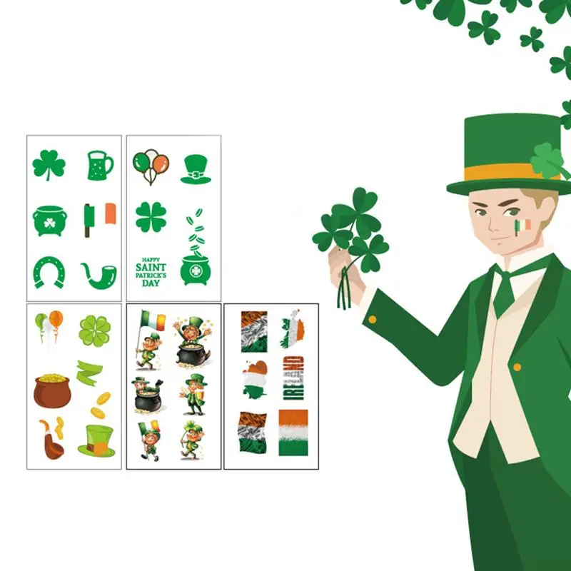 10 листов День Святого Патрика тату стикер клевер водонепроницаемый красивый
