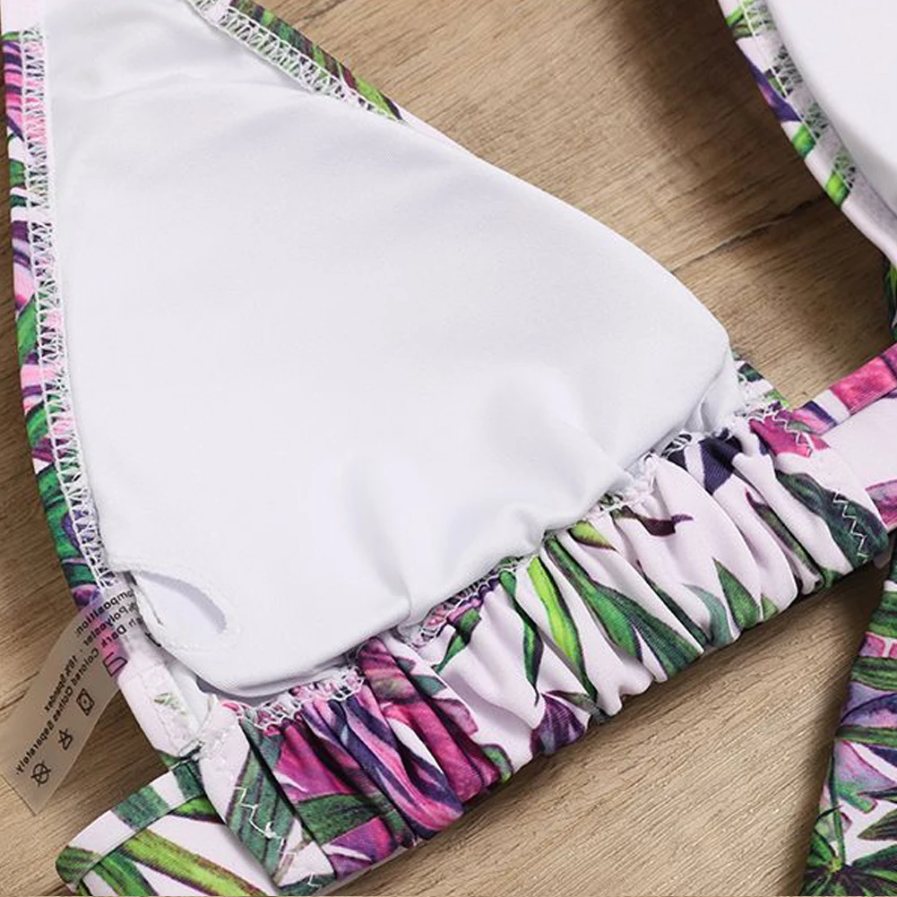 

2021 Summer Printing Sports Halter Lingerie Set Sexy High Waist Bikini Suit Women Gather Push Up Beach Swimwear Thong Beachwear