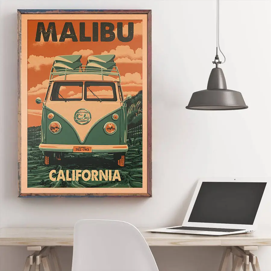 Malibu праздничный отдых плакат ручной росписью живописные пятна летний пейзаж