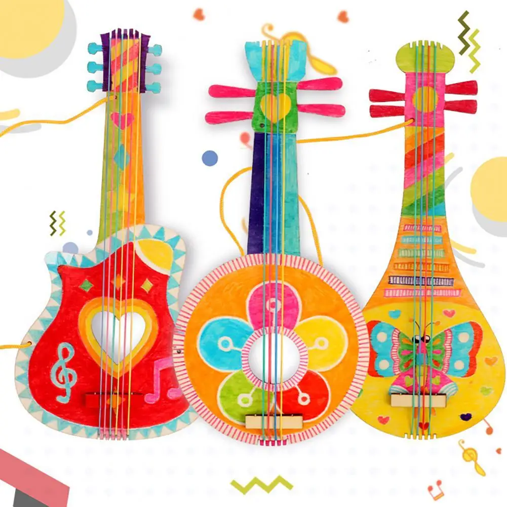 

Creative Graffiti Wooden Guitar Material Package Children Birthday Party Holiday Decorations Collage Handmade Crafts DIY Toys