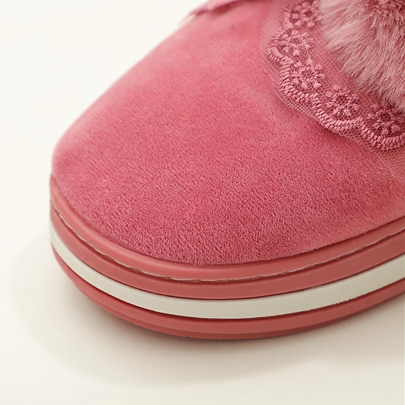 

Women Winter Warm Plush Slippers Ladies Home Fluffy Lace Bowtie Fashion Shoes Woman Non Slip Indoor Female Platform Slipper