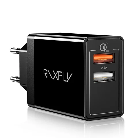 Зарядное устройство RAXFLY с двумя USB-портами и поддержкой быстрой зарядки, 30 Вт