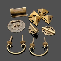 brass furniture hardware set chest hinge trunk latch lock wooden box handle pulls knob corner brackets plate protector and nails