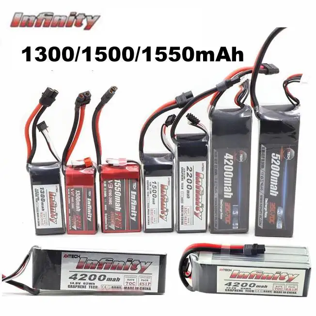 

Infinity 1300 1500 1550mAh 45C 85C 90C 110C 3S 4S 11.1V 14.8V Rechargeable LiPo Battery with SY60 XT60 Plug Connector RC