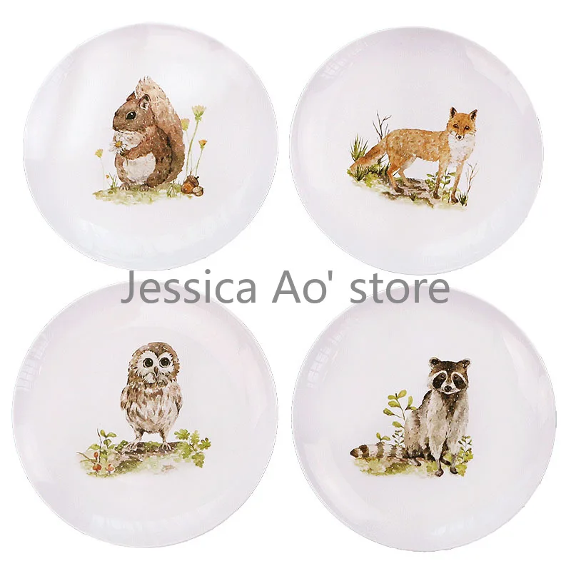 

20cm Melamine Tableware China Plates Animals Creative Christmas Dishes Set Plates and Dishes Set Cute Dinner Plates Set