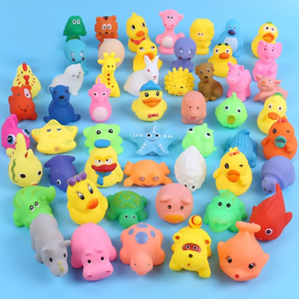 10 Pcs Cute Animals Swimming Water Toys Colorful Soft Rubber Float Squeeze Sound Squeaky Bathing Toy For Baby Bath Toys