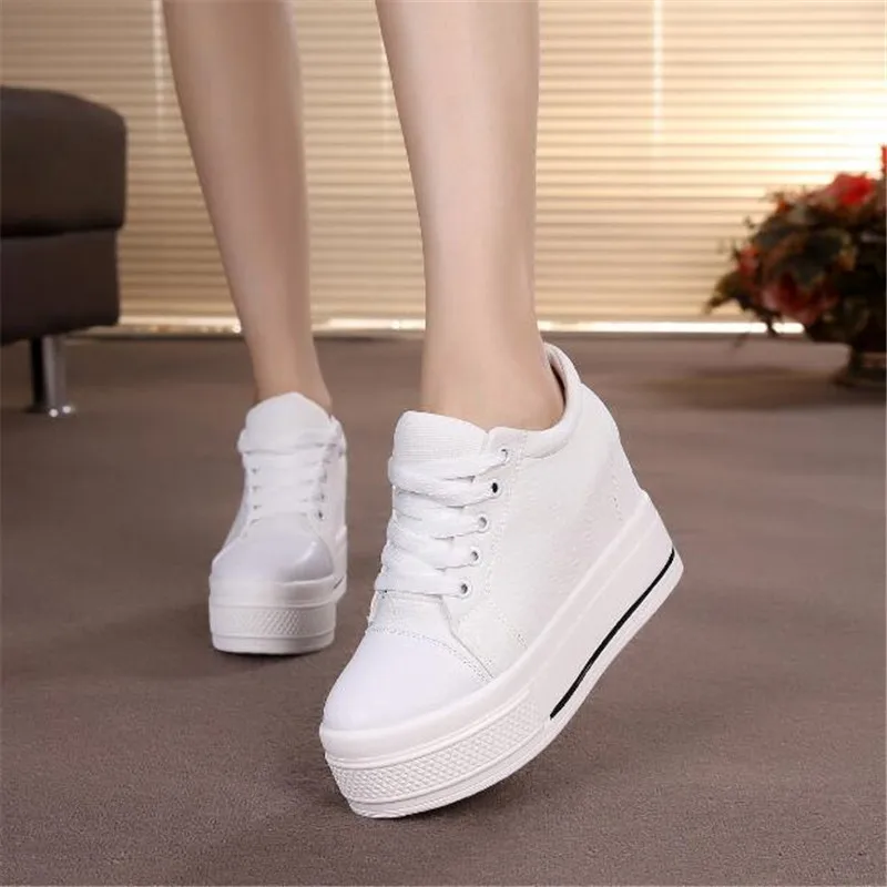 Женские туфли на платформе Белые Повседневные высоком каблуке 10 см толстой