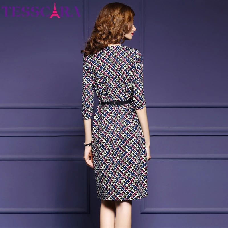 Женское осеннее элегантное офисное платье TESSCARA женские модные клетчатые платья