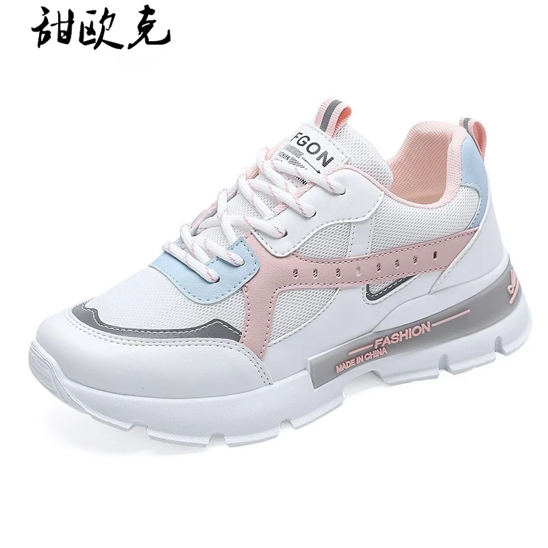 

Spring Women Shoes 2021 New Women's Vulcanized Shoes Fashion Mesh Breathable Sneakers Lace Up Round Head Casual Shoes for Women