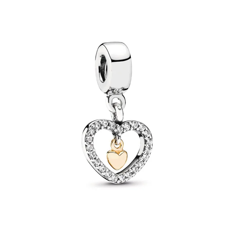 

100% 925 Sterling Silver Charm New Hollow Heart Pendant Fit Pandora Women Bracelet & Necklace Diy Jewelry