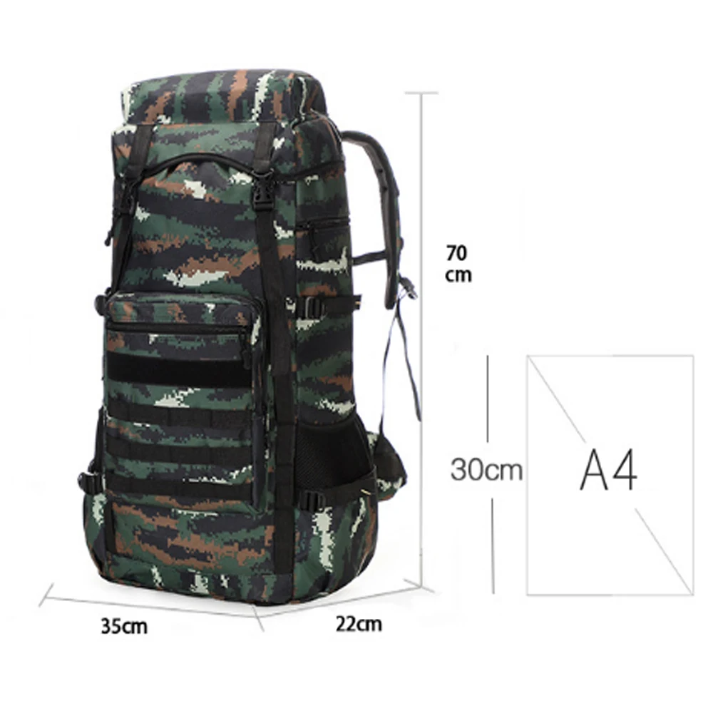 

70L 600D Camping Hiking Mountaineering Backpack Military Molle Camo Waterproof Tactical Bag Adjustable Large Capacity