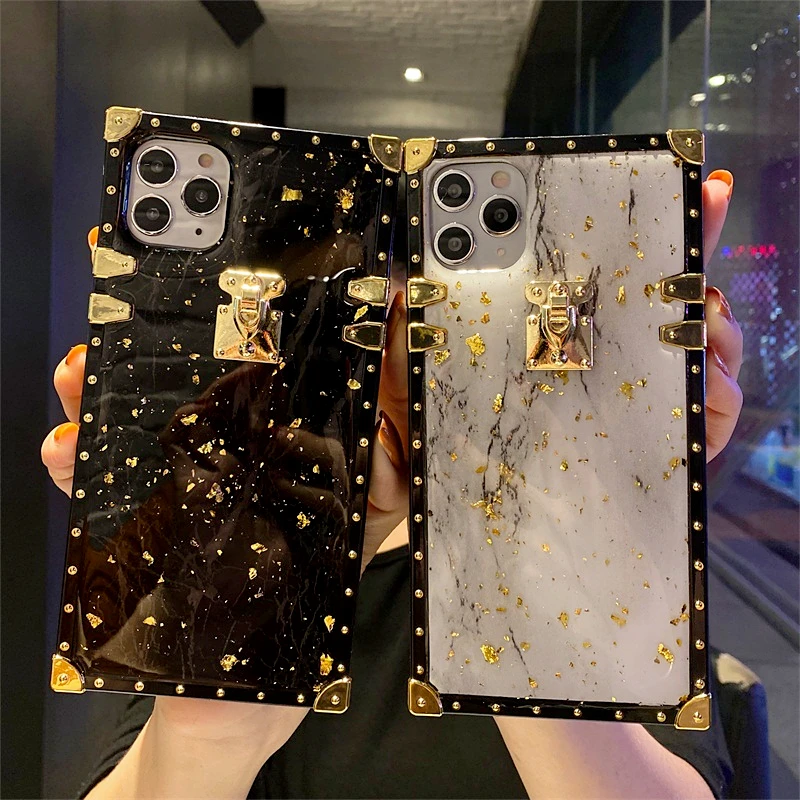 

Luxury Bling Gold Foil Marble Square Phone Case For Huawei P30 P40Pro Glitter Soft Cover For iPhone 12Pro 11 7 8Plus XS Max Case