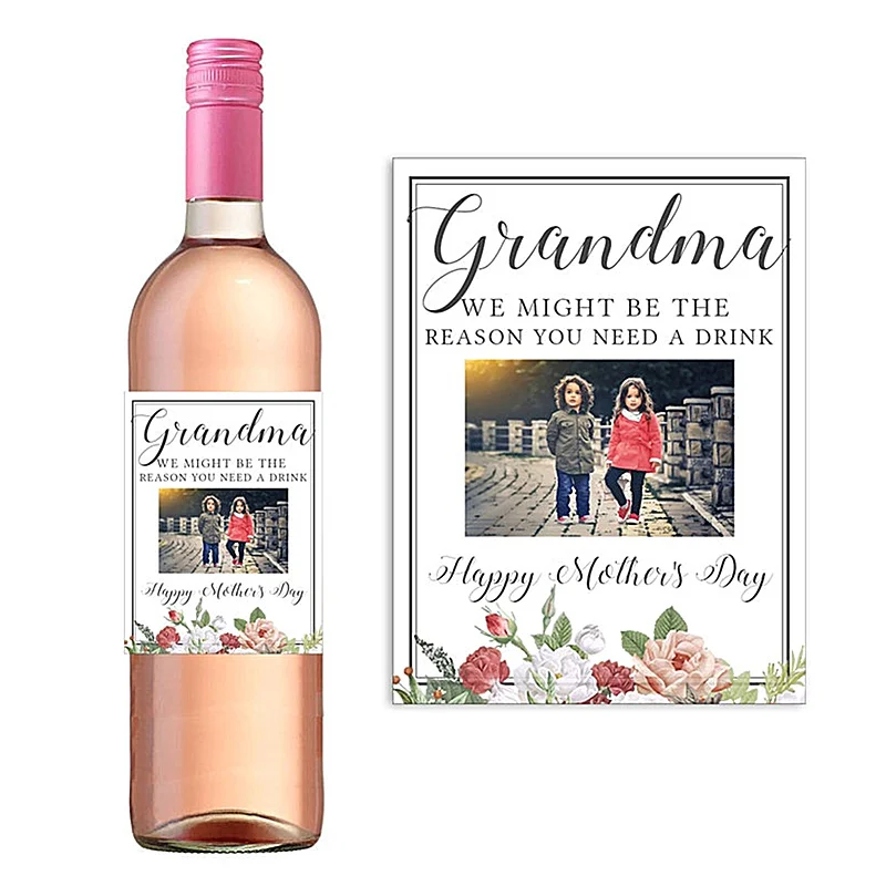 

Пользовательская фото этикетка винной бутылки, забавный подарок от внуков, подарок на день матери бабушке, мы, возможно, будем причиной того...