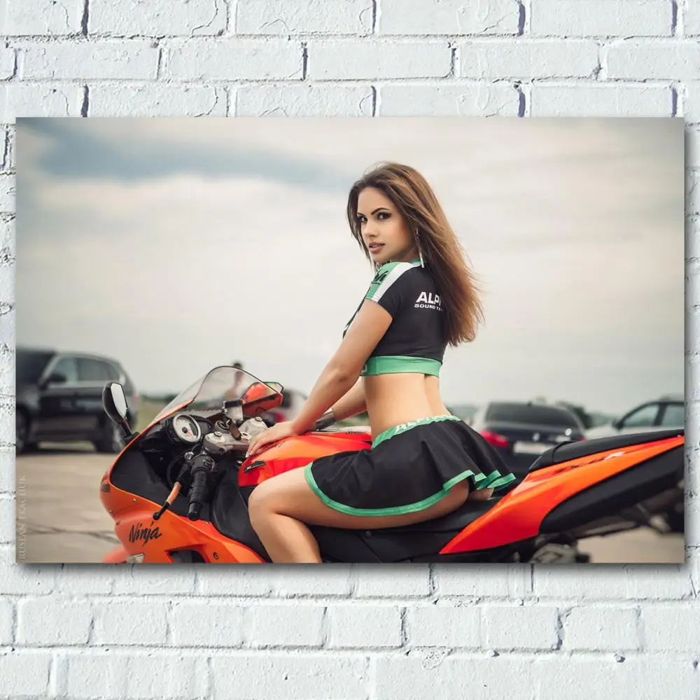 Wall Art Posters Hot Girl Model Kawasaki Ninja motorcycles Photo Canvas Printed Artwork Painting for Living Room Decor | Дом и сад