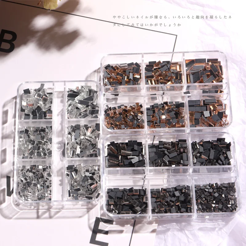 

TSZS Champagne Small Jewelry Glass Mixed Size Rectangle Square Set Nail Rhinestones Diamond Nails Decoration