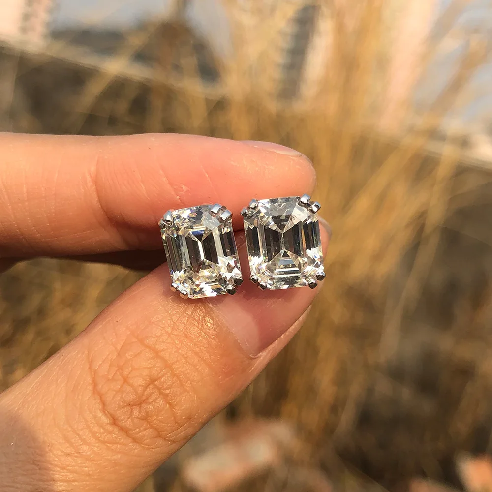 Изумрудная огранка 3ct алмаз драгоценный камень серьги-гвоздики 100% Настоящее