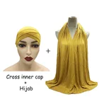 Шарф с шапочкой, однотонный, стрейч, в мусульманском стиле, хиджаб из Джерси, 1 комплект