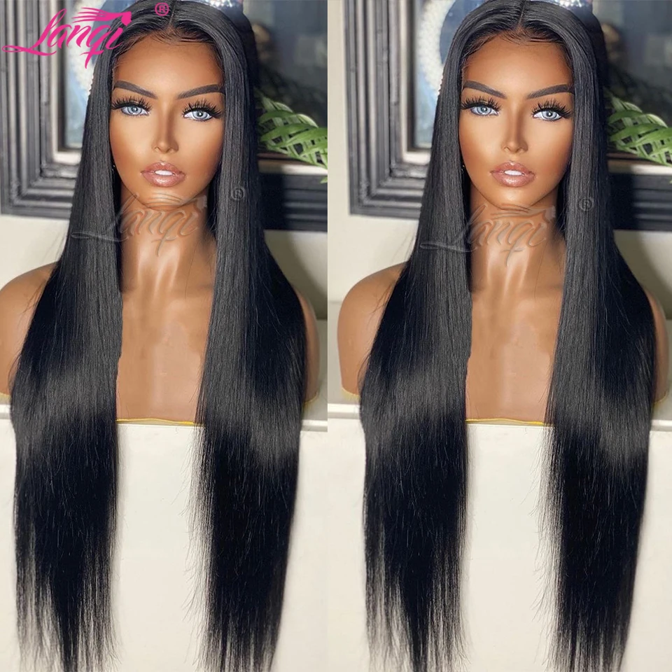 

Lanqi 30 32 34 36 Inch Long Lacefront Hair Wig Brazilian Bone Straight Lace Front Human Hair Wigs For Women 4x4 Lace Closure Wig