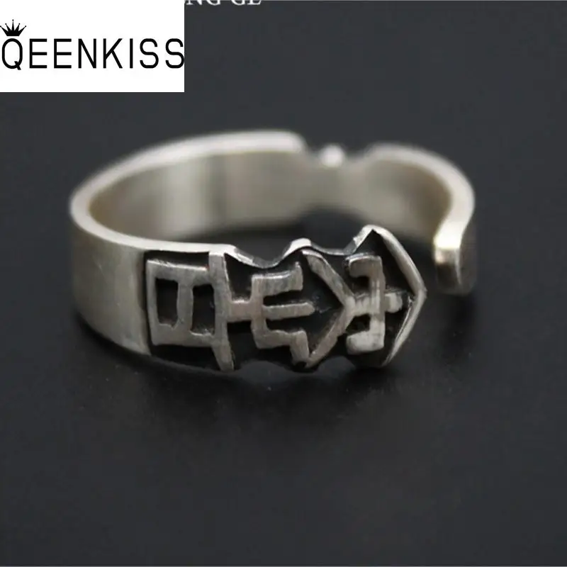 

QEENKISS RG6807 Fine Jewelry Wholesale Fashion Couple Lovers Birthday Wedding Gift Retro Round 925 Sterling Silver Open Ring