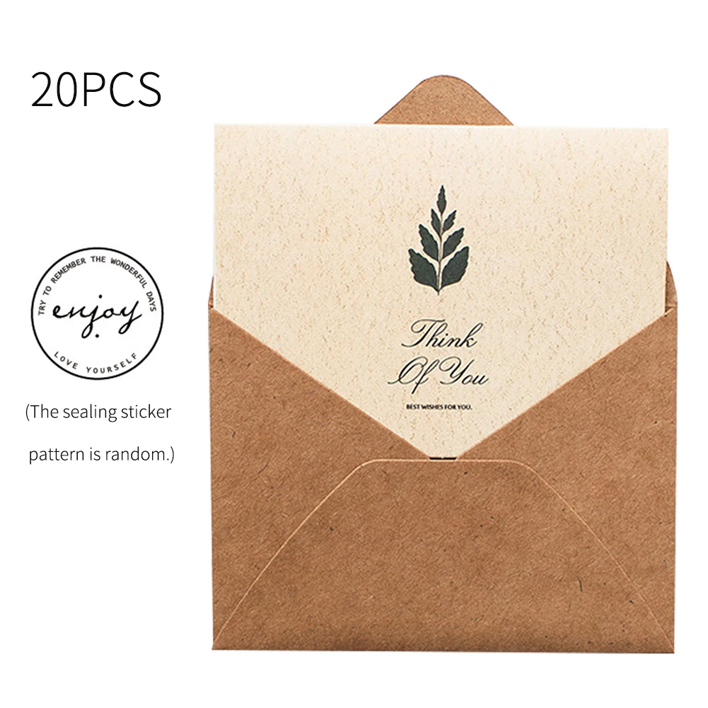 

20pcs Elegant With Folded Cardstock Office Stationery Part Brown Paper Envelopes Birthday Invitations Printed DIY Thanks Retro