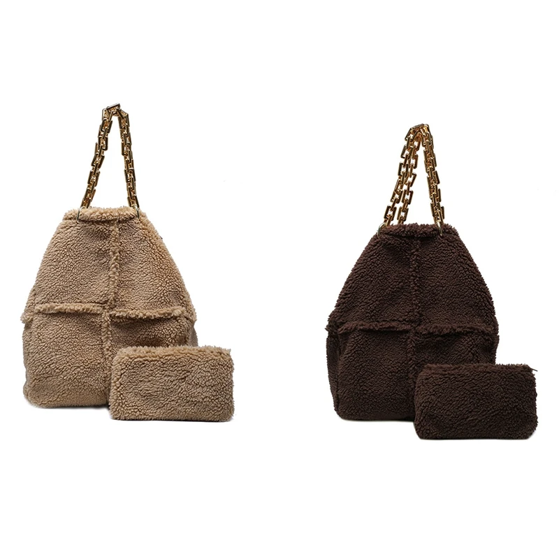 

Плюшевая сумка на цепочке, зимние мягкие теплые сумки для женщин, вместительные дорожные сумки, сумка через плечо
