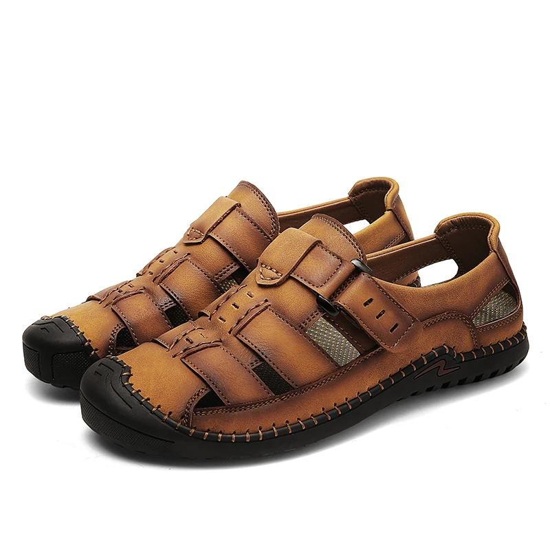 Сандалии мужские кожаные с закрытым носком пляжные босоножки удобная модная