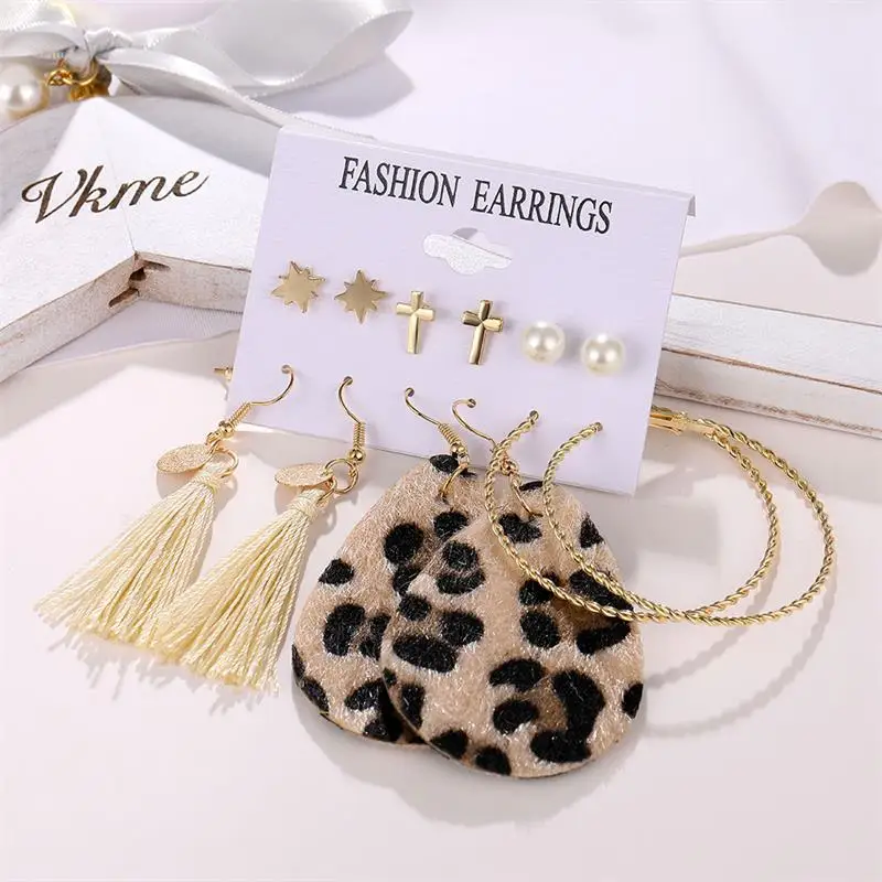 

FNIO Fashion Bohemian Earrings Set For Women 2020 New Trendy Pearl Tassel Geometric Round Earring Female Fashion Jewelry