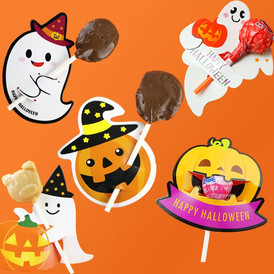 

20/50PCS Christmas Halloween Candy Package Card Ghost Pumpkin Lollipop Holder Biscuits Decoration Kids Gift Home DIY Supplies