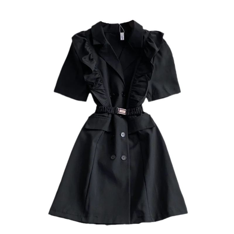 

Women's Suit Dress Office Close Waist Ruffle V-neck Summer 2021 New Short Sleeve White Short Dress For Work Ladies