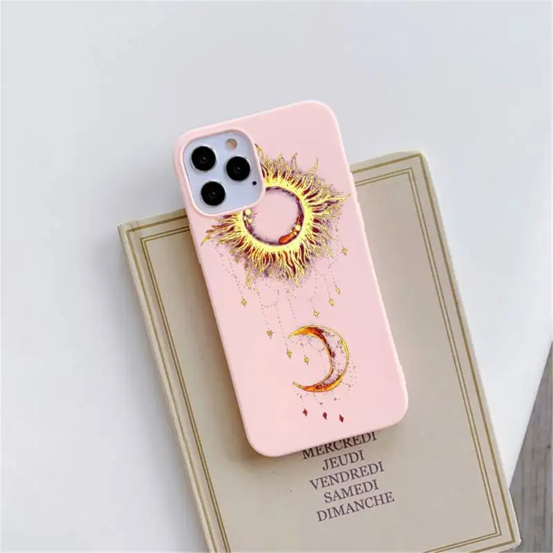 

Funny Sun Moon Face Phone Case Pink Candy Color for iPhone 11 12 mini pro XS MAX 8 7 6 6S Plus X SE 2020 XR