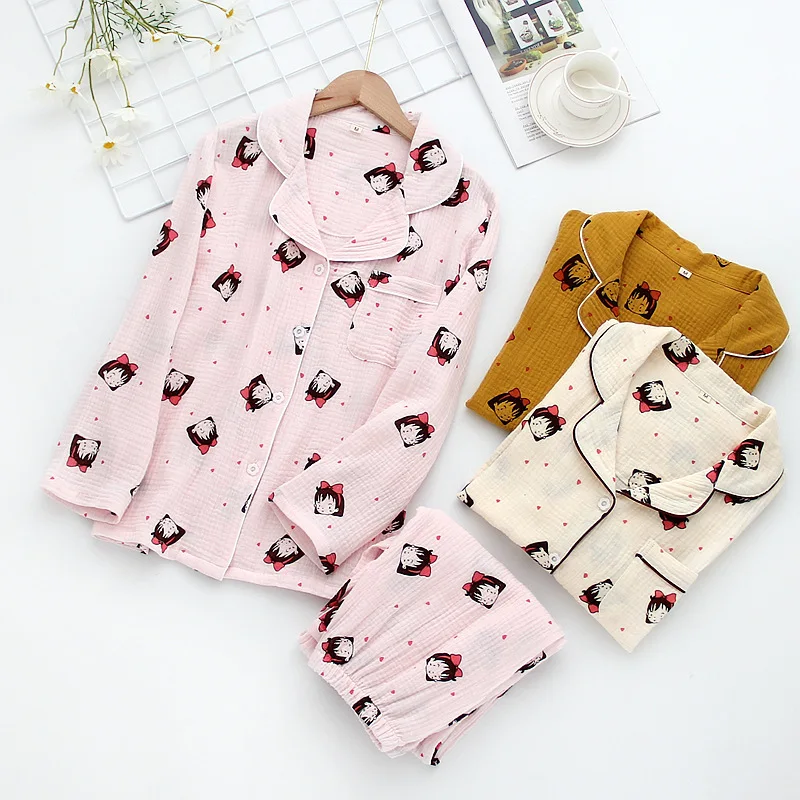 

100% Cotton Long-sleeved Home Wear Spring and Autumn Lounge Set Cute Little Girl Trousers Loose Plus Size Sleepwear Pants Sets