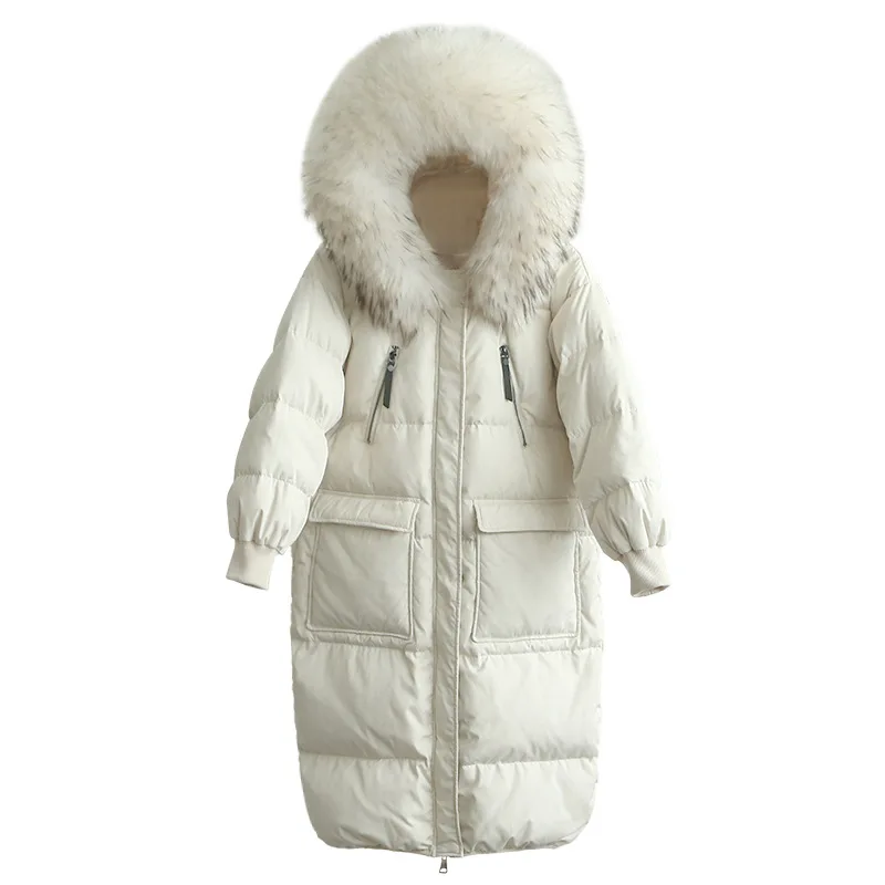 

Natural Mongolia Sheep Fur Winter Down Coat Women Oversize White Duck Down Jacket Female Thicken Warm Long Streetwear Parkas