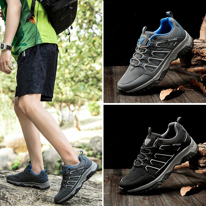 New Summer Men Sneakers Mesh Breathable Hiking Shoes Outdoor Non-Slip Walking Shoes Lightweight Men's Shoes Size 36-46