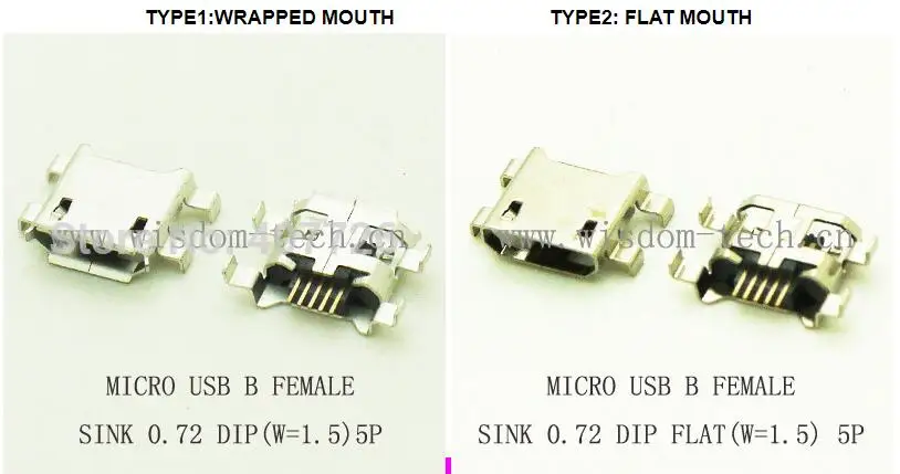 

1000 шт. 5-контактный гнездовой разъем микро-USB типа B, Разъем 2,0, раковина 0,72 DIP (W = 1,5), завернутый/плоский рот