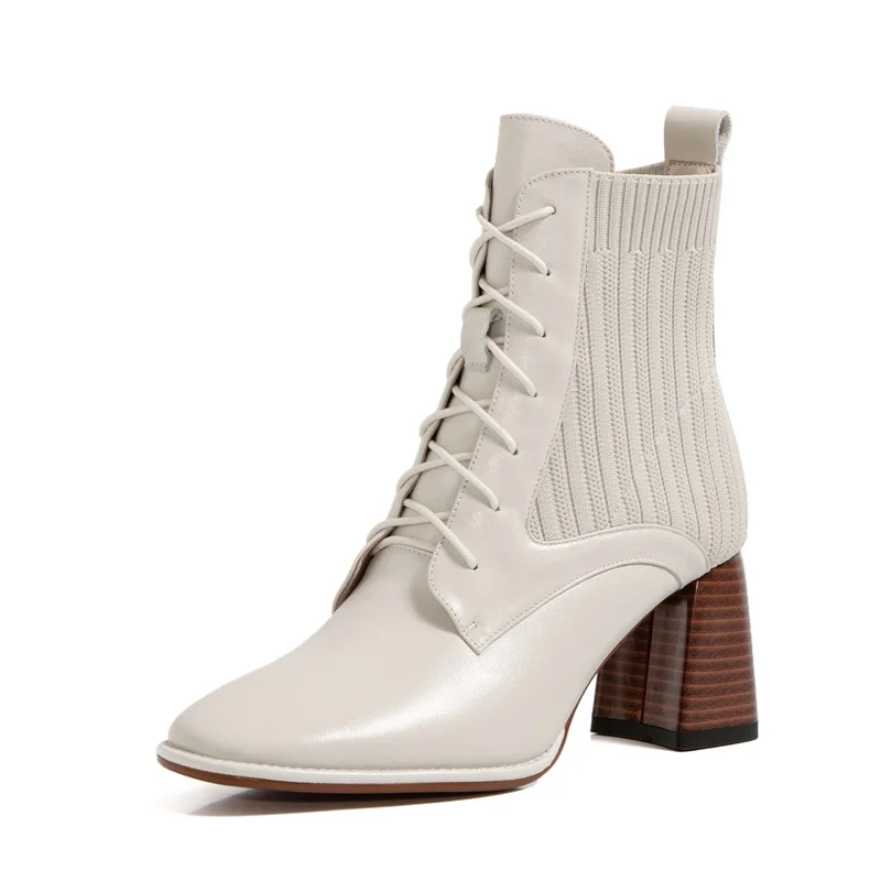 

Brand Autumn Winter Women Ankle Boots Square Toe High Heels Shoes Woman Genuine Cow Leather Concise Casual Basic Boots Size 39