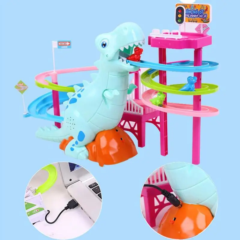 

Kids Electric Tracks Climb Stair Musical Dinosaur LED Race Toy Plastic Play Set Children DIY Self-assembled Multilayer Toy Set
