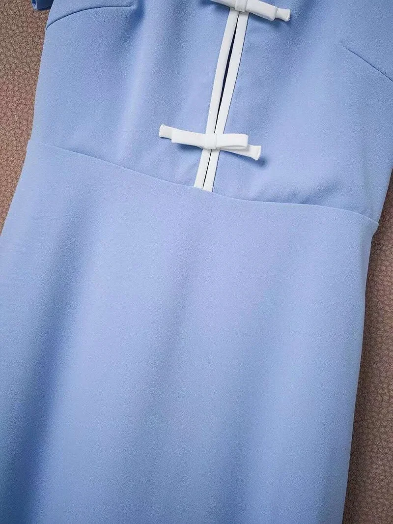 

2021 Spring New Summer Dress High Quality Women Bow Deco Hollow Out Sexy Short Sleeve Black Blue Elegant Dress Sweet Cute Ladies