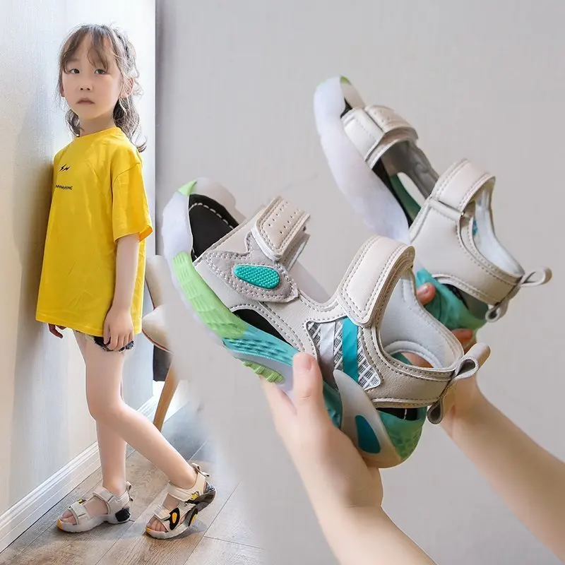 Сандалии детские из ПУ кожи мягкая резиновая удобная обувь на липучке летняя