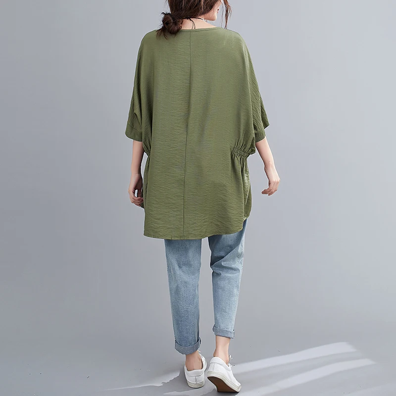 

BIG SIZE Summer Women Fashion Elegant Batwing Tops Tee Ladies Female Plus Large Short Sleeve Cotton Elastic Waist Loose T shirt