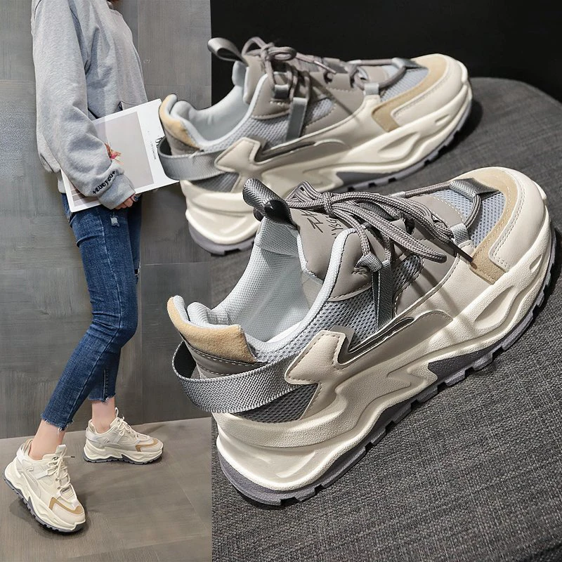 

Hot Casual Sneakers Women Grey Tennis Sport Shoes Spring Lightweight Breathable Leisure Platform Shoes Comfortable Female Flats