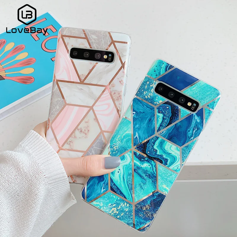 Lovebay Electroplated Geometric Phone Cases For Samsung Galaxy A50 A40 A70 S10E S10 S9 S8 Plus Cool Soft IMD Marble Back Cover |