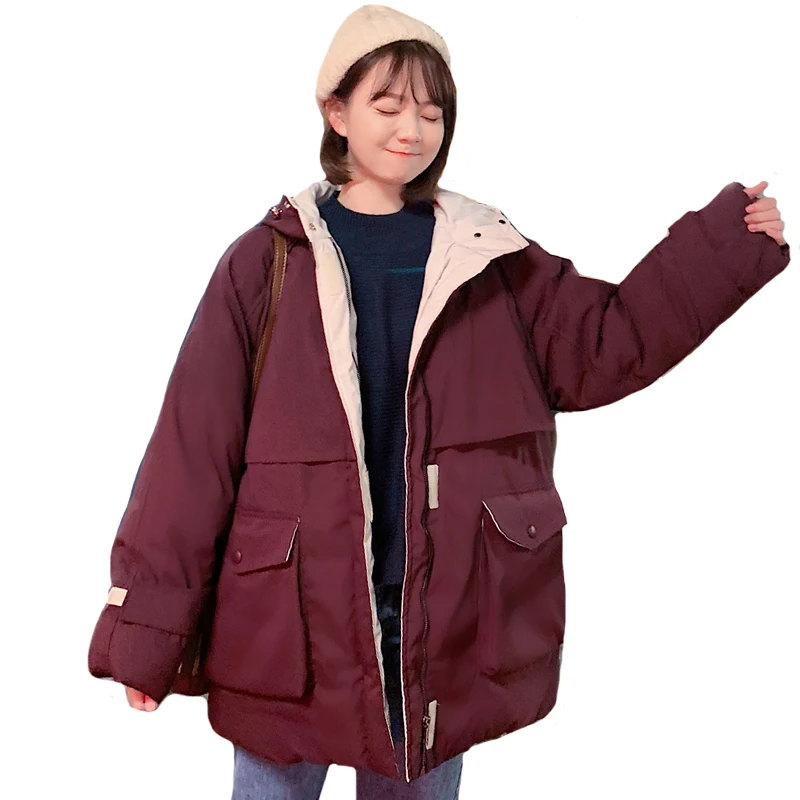 Женская куртка с капюшоном оверсайз свободная зимняя подкладкой 2019|Женские
