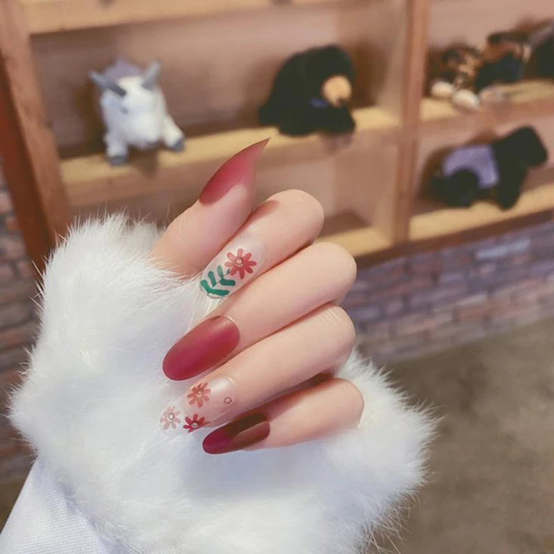 Накладные ногти 24 шт./компл. для женщин цветочный дизайн невесты искусственные с