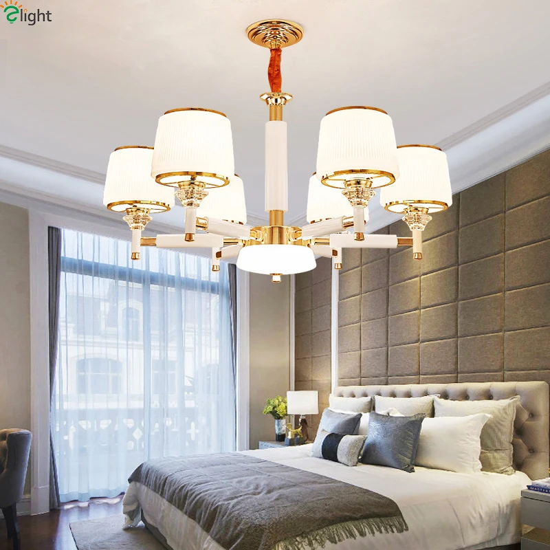 

Modern Gold White Metal Led Chandeliers Lighting Glass Living Room Led Pendant Chandelier Lights Bedroom Hanging Lamp Fixtures