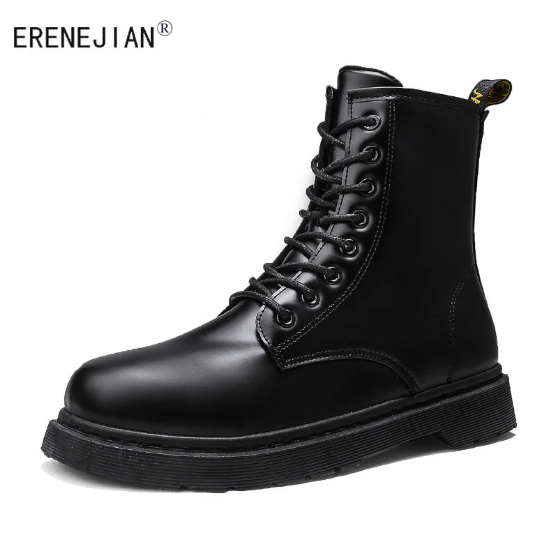 

ERENEJIAN Men's Winter Warm Martin Boots Leather Motorcycle Biker Botas High Top Shoes Non Slip Round Toe Footwear Zapatos