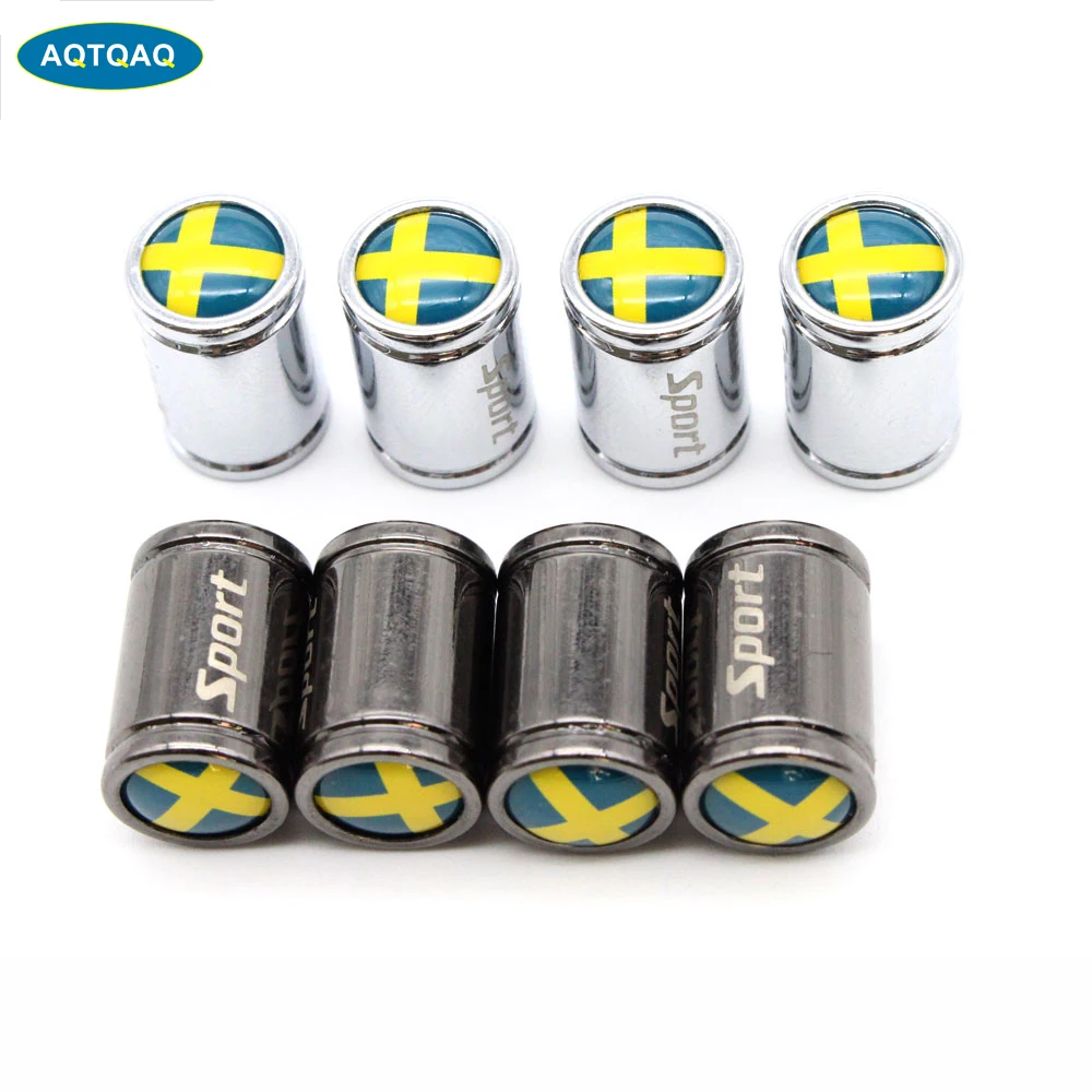 4 Pcs/Set Copper +Chrome Sweden flag Style Tire Valve Stem Cap Wheel Air Caps for Auto Cars|Стержни и колпачки клапана| |